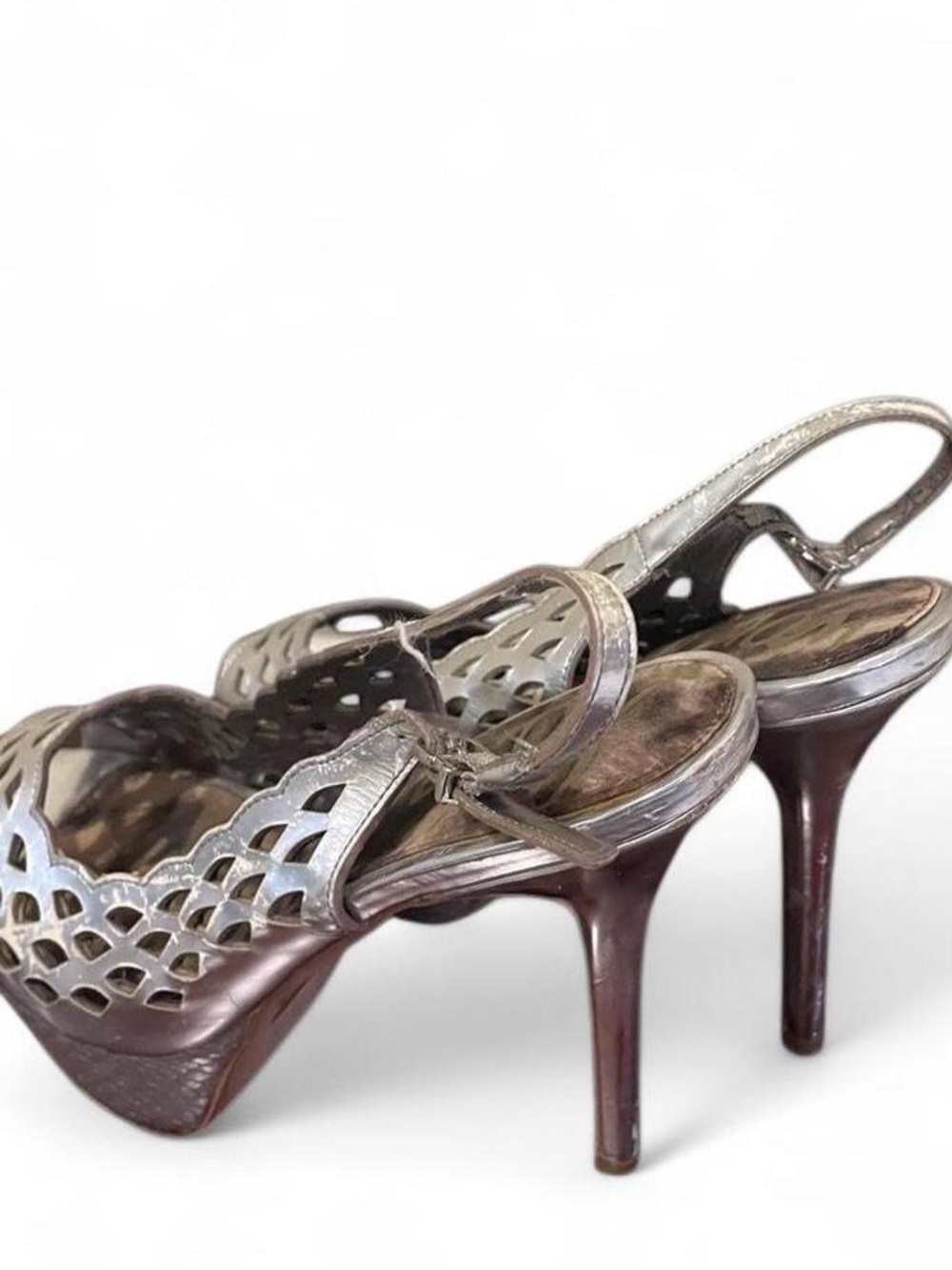 Sam Edelman Silver Metallic Cutout Slingback Stiletto Heels